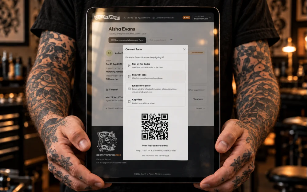 Choosing how a client signs: on this device, by QR code, by email or by link